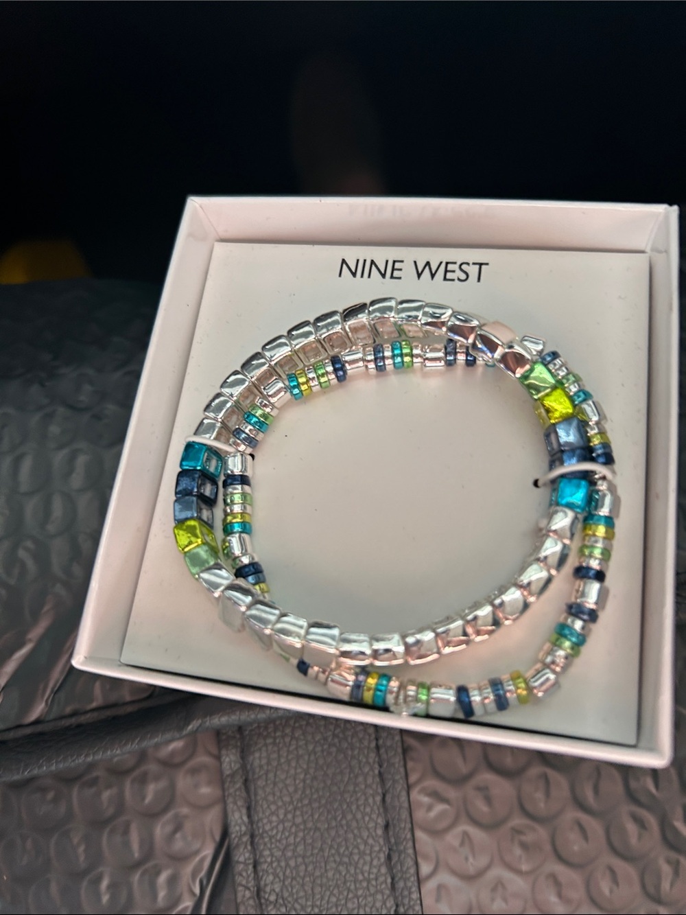 Nine West Silver Bracelet with Blue, Green and Teal Accent Beads